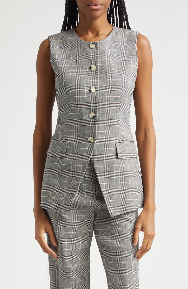 Veronica Beard Lois Glen Plaid Linen Blend Vest, Main, color, Black Multi