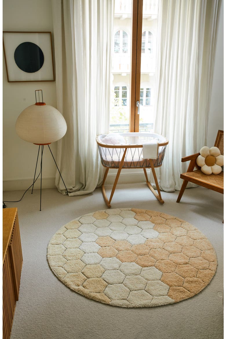 Honeycomb Washable Cotton Blend Round Rug, Alternate, color, GOLDEN