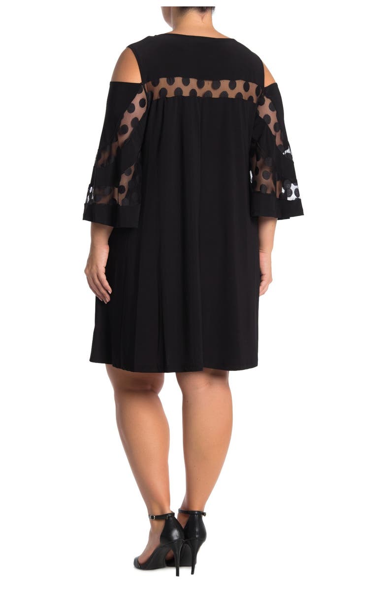 Nina Leonard Jewel Neck Cold Shoulder Three-Quarter Sleeve Dress, Alternate, color, Black