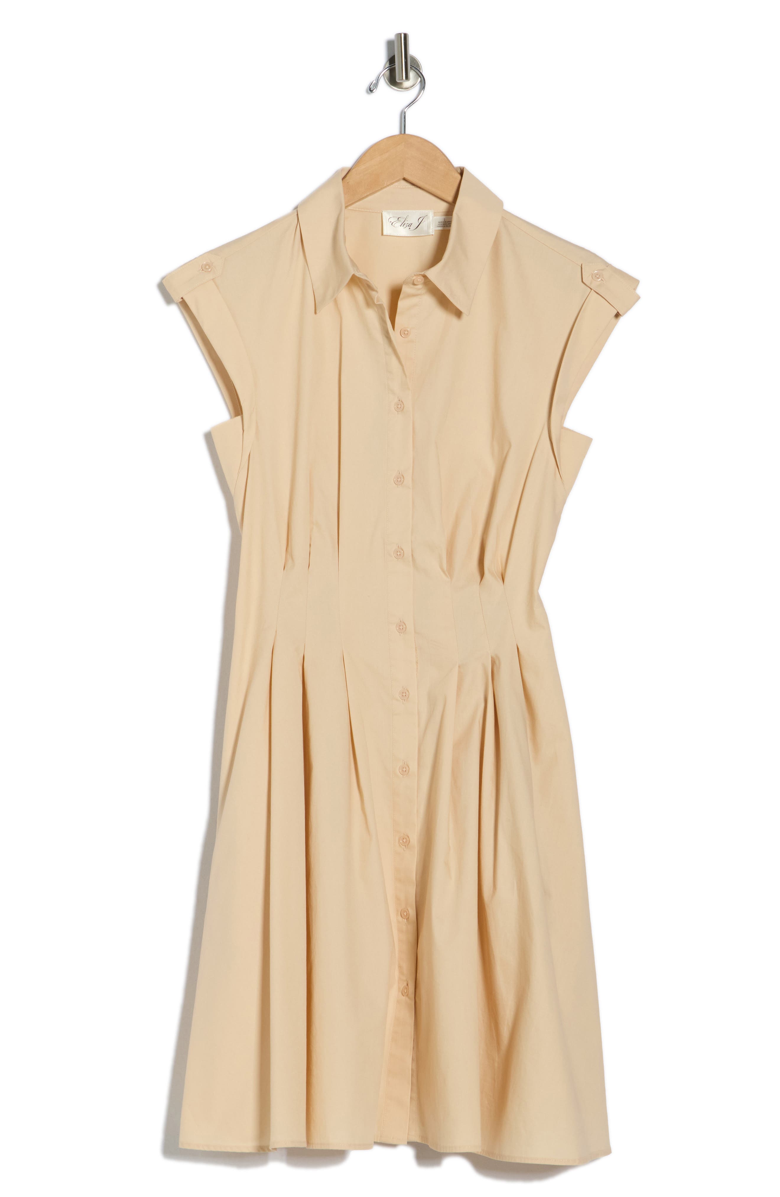 Eliza J Cap Sleeve Cotton Fit & Flare Shirtdress