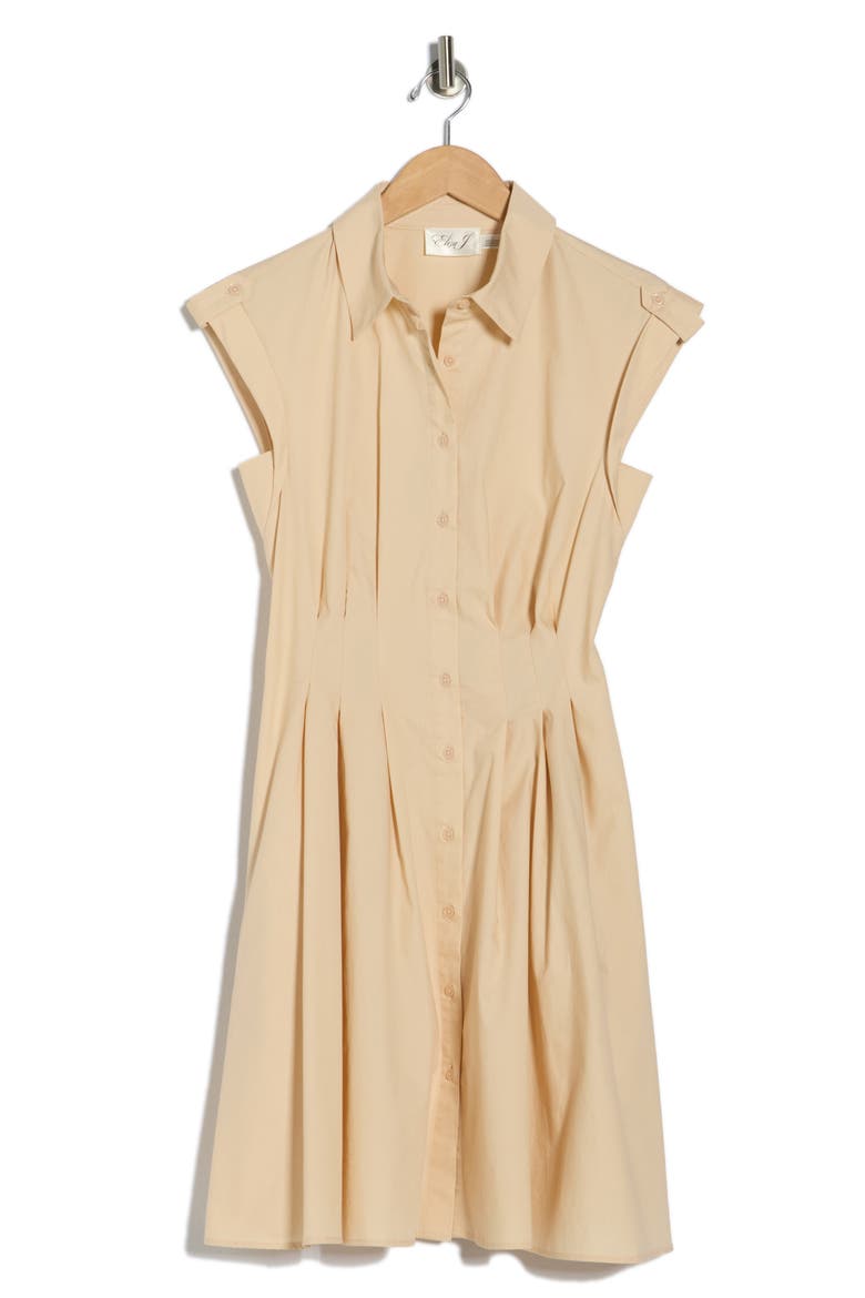 Cap Sleeve Cotton Fit & Flare Shirtdress, Alternate, color, NATURAL