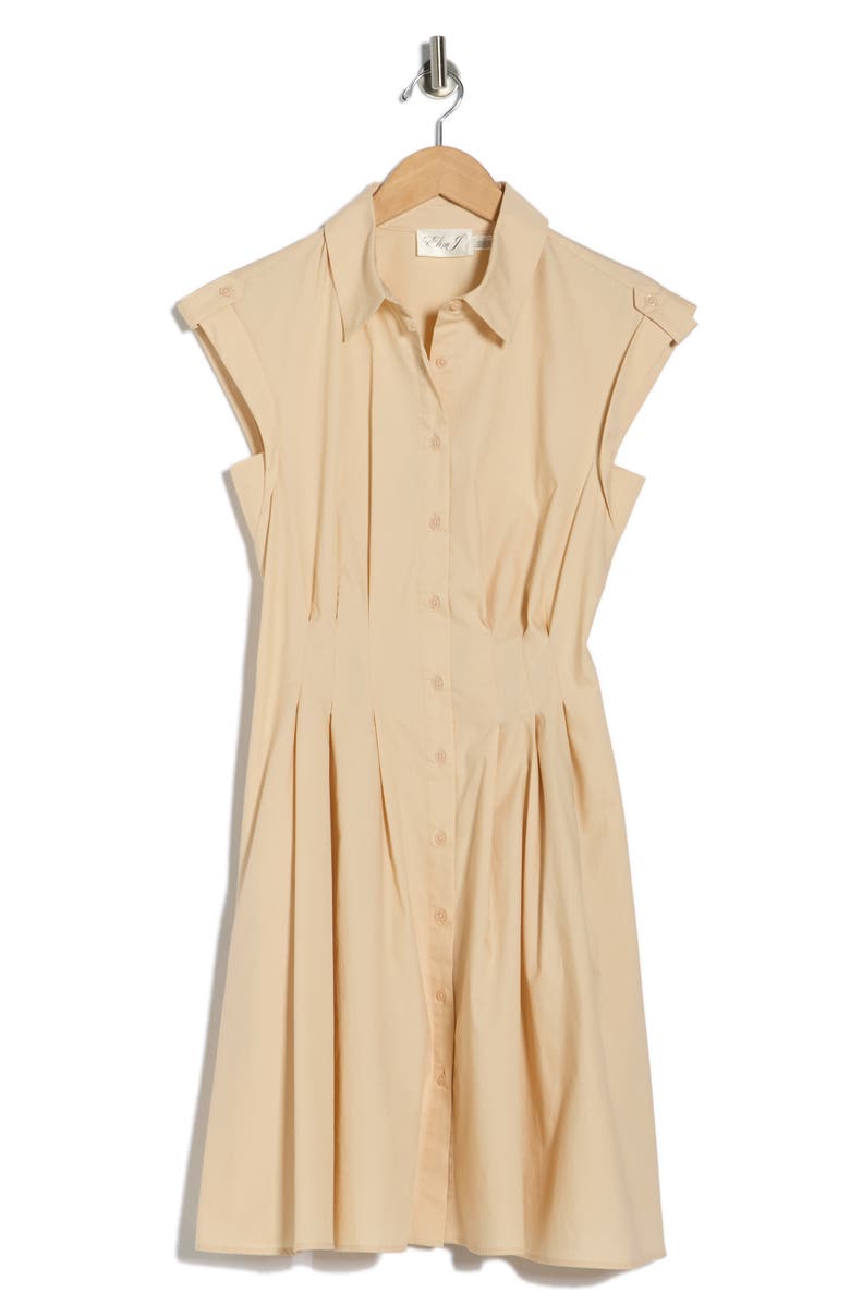Eliza J Cap Sleeve Cotton Fit & Flare Shirtdress, Main, color, Natural