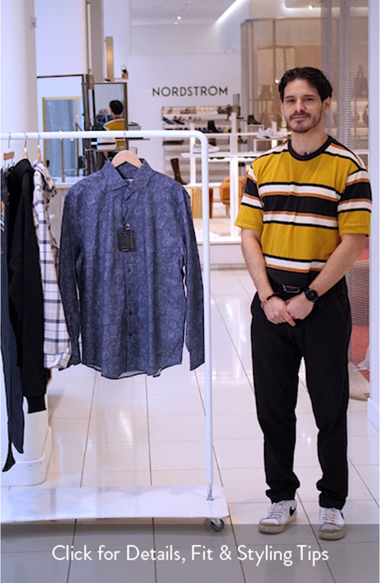 Alvin Shaped Fit Leaf Print Button-Up Shirt, sales video thumbnail