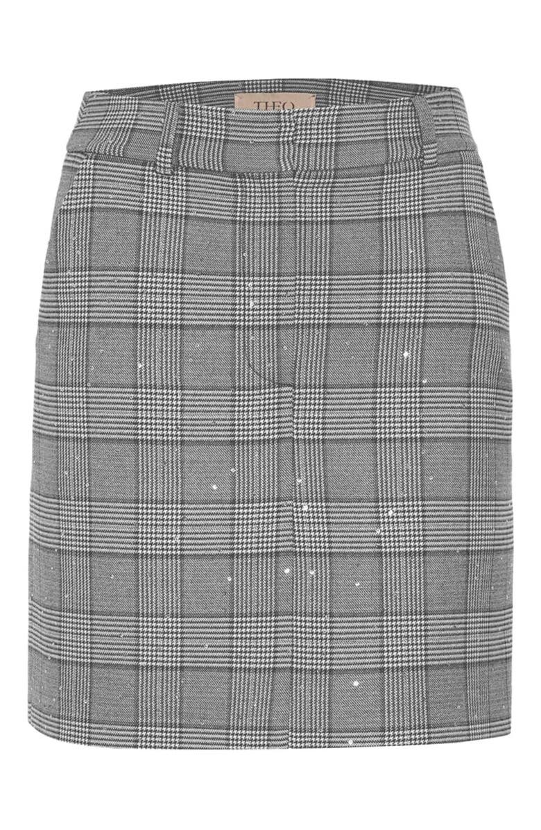 THEO The Label Eudora Sequined Prince Of Wales Mini Skirt, Alternate, color, Black