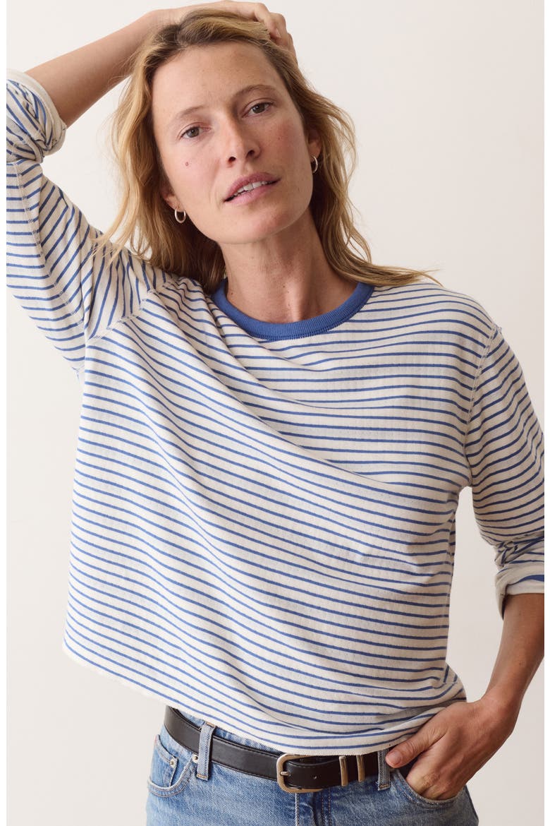 Juno Striped Double Knit Long Sleeve T-Shirt, Alternate, color, FADED BLUE STRIPE