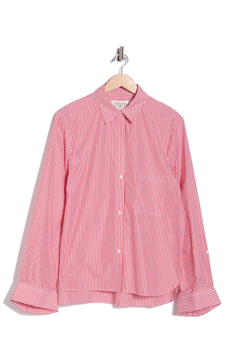 TWP J.D. Stripe Cotton Button-Up Shirt, Main, color, Red/ White