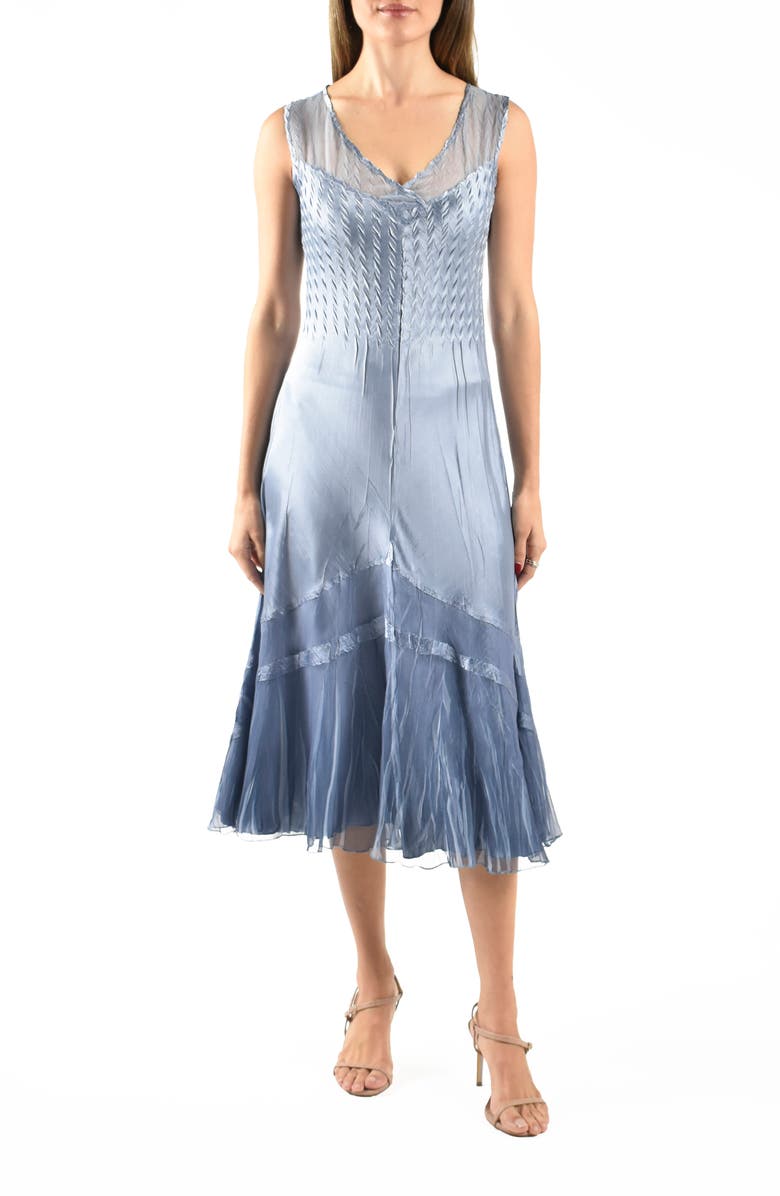 Komarov Tiered Charmeuse & Chiffon Cocktail Dress with Jacket, Alternate, color, Persian Violet Blue Ombre