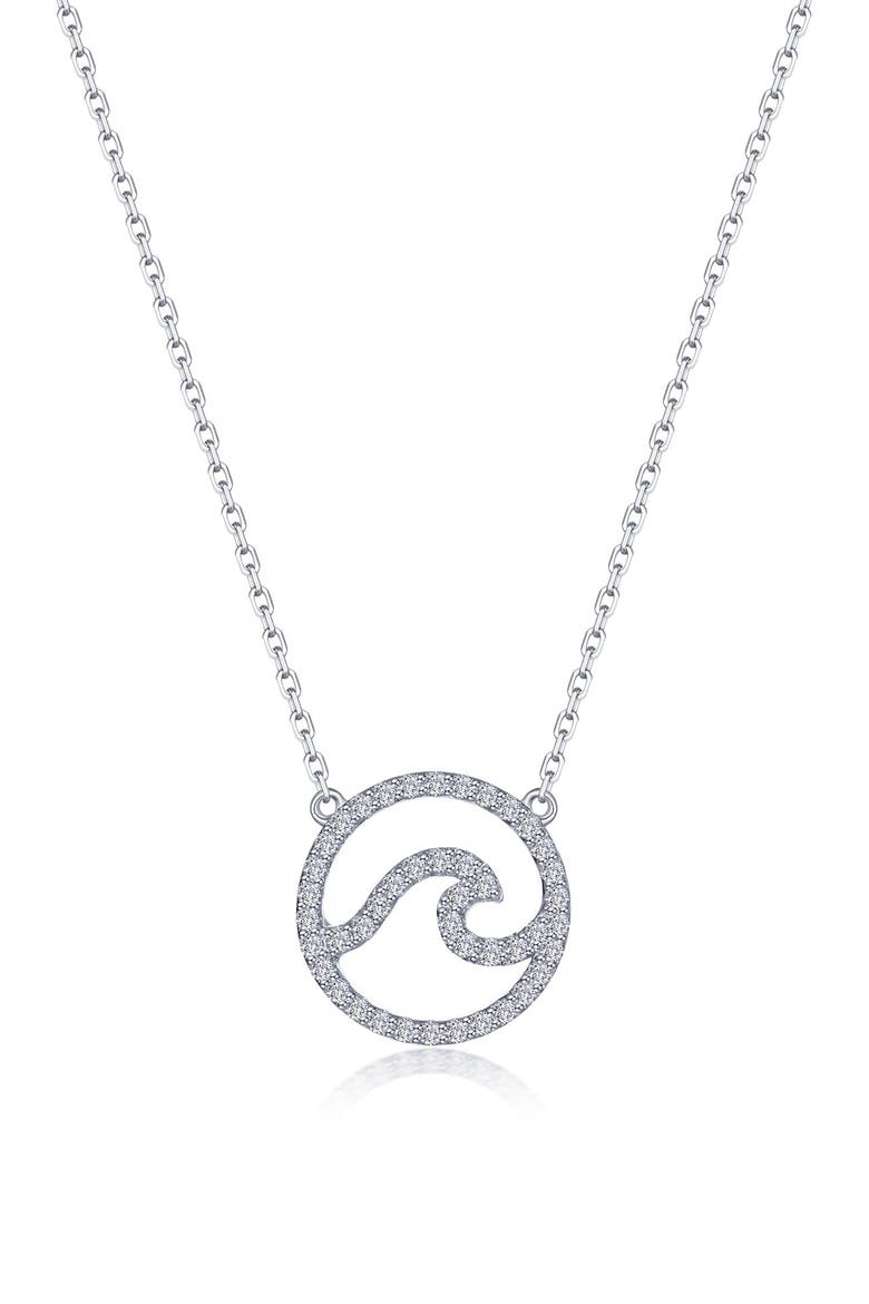 Ocean Wave Simulated Diamond Pendant Necklace, Main, color, SILVER