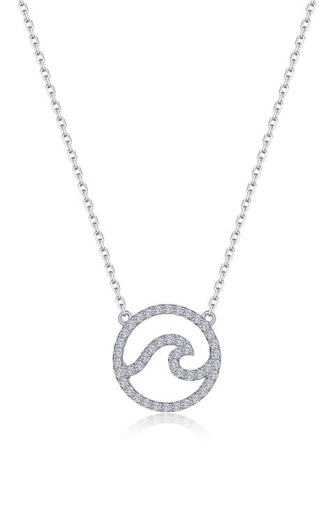 Ocean Wave Simulated Diamond Pendant Necklace