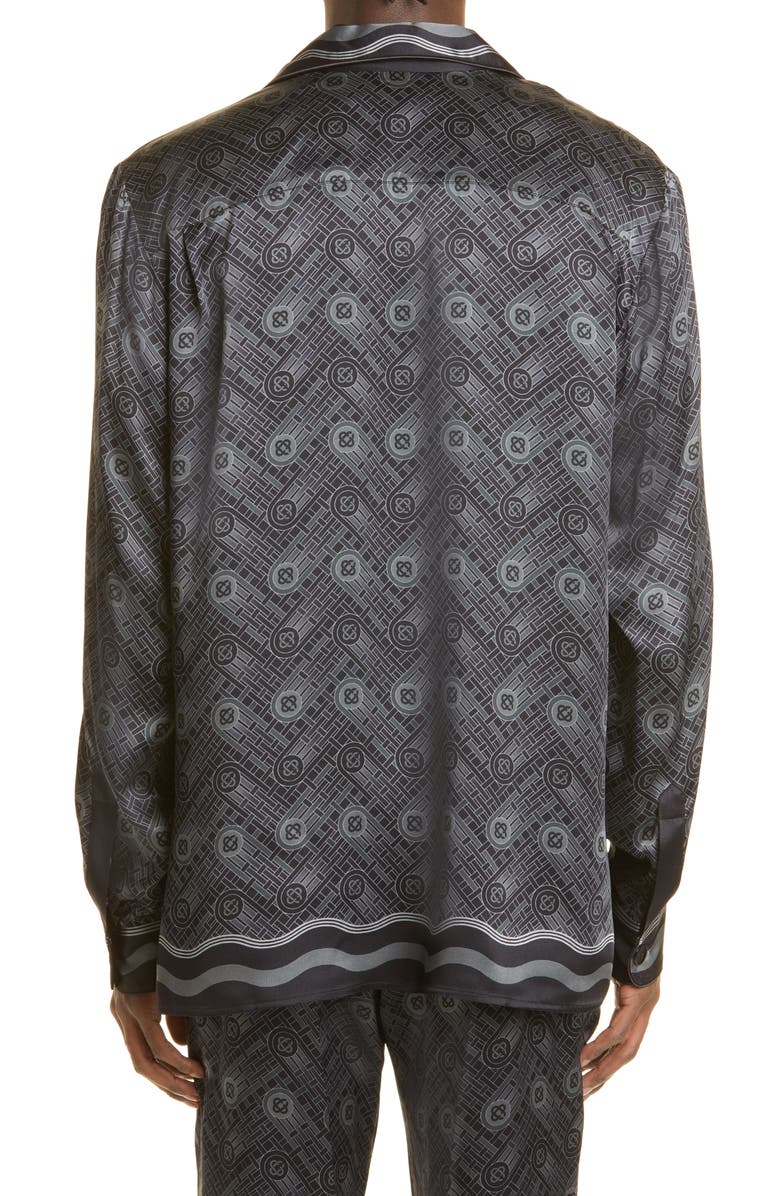 Casablanca Men's Ping Pong Print Silk Button-Up Pajama Shirt, Alternate, color, 