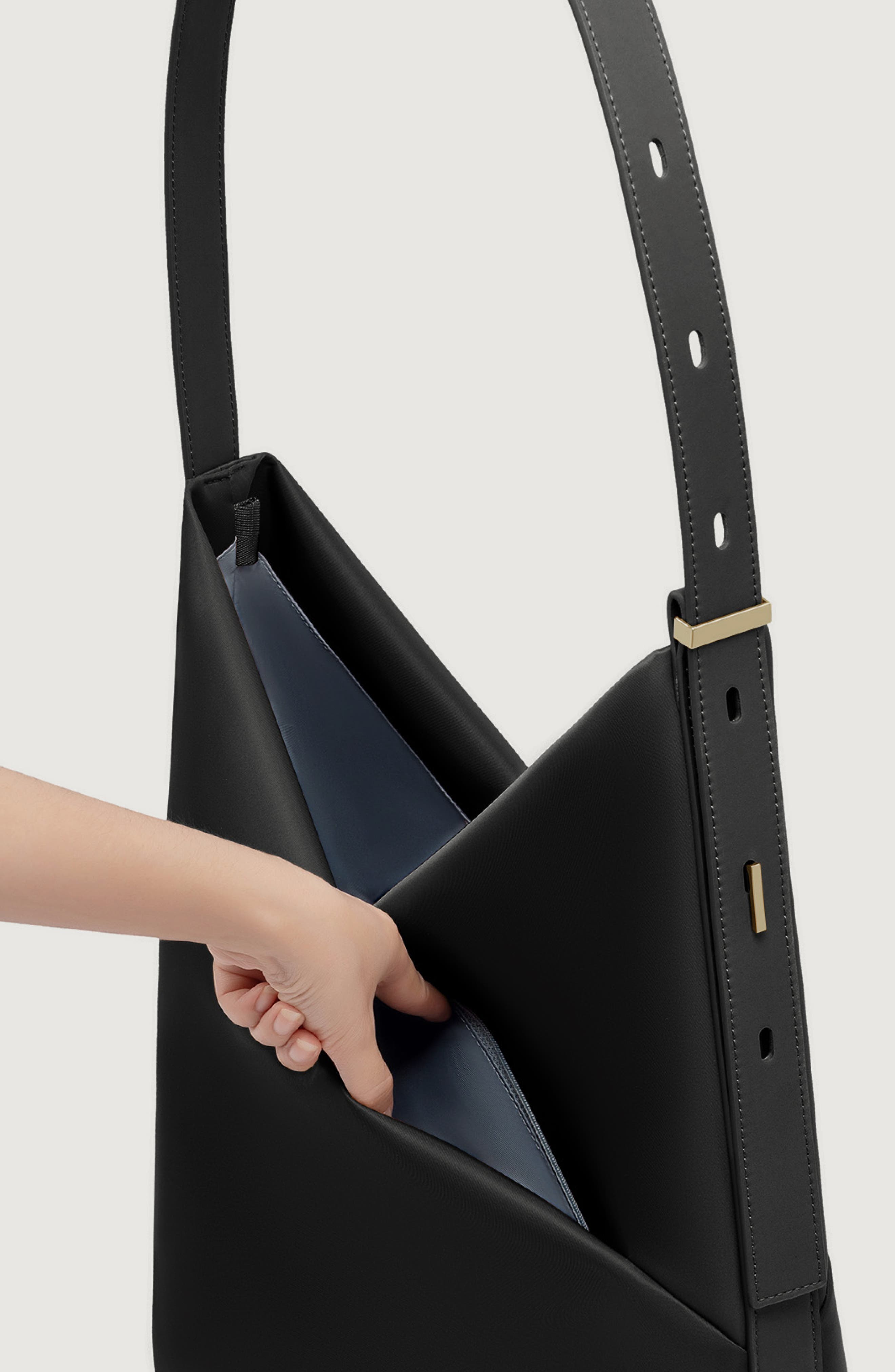 Origami Hobo Bag with Detachable 15-inch Laptop Sleeve For Women, Alternate, color, Black
