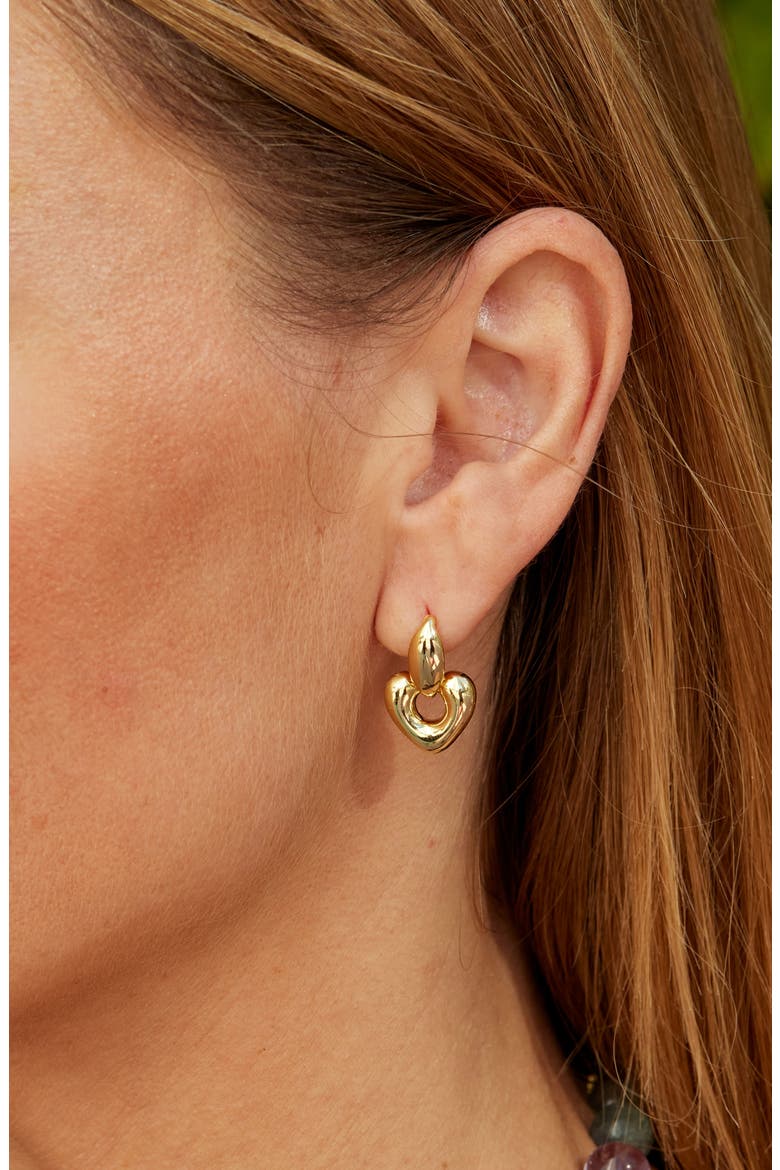 Heart Doorknocker Drop Earrings, Alternate, color, YELLOW GOLD PLATE
