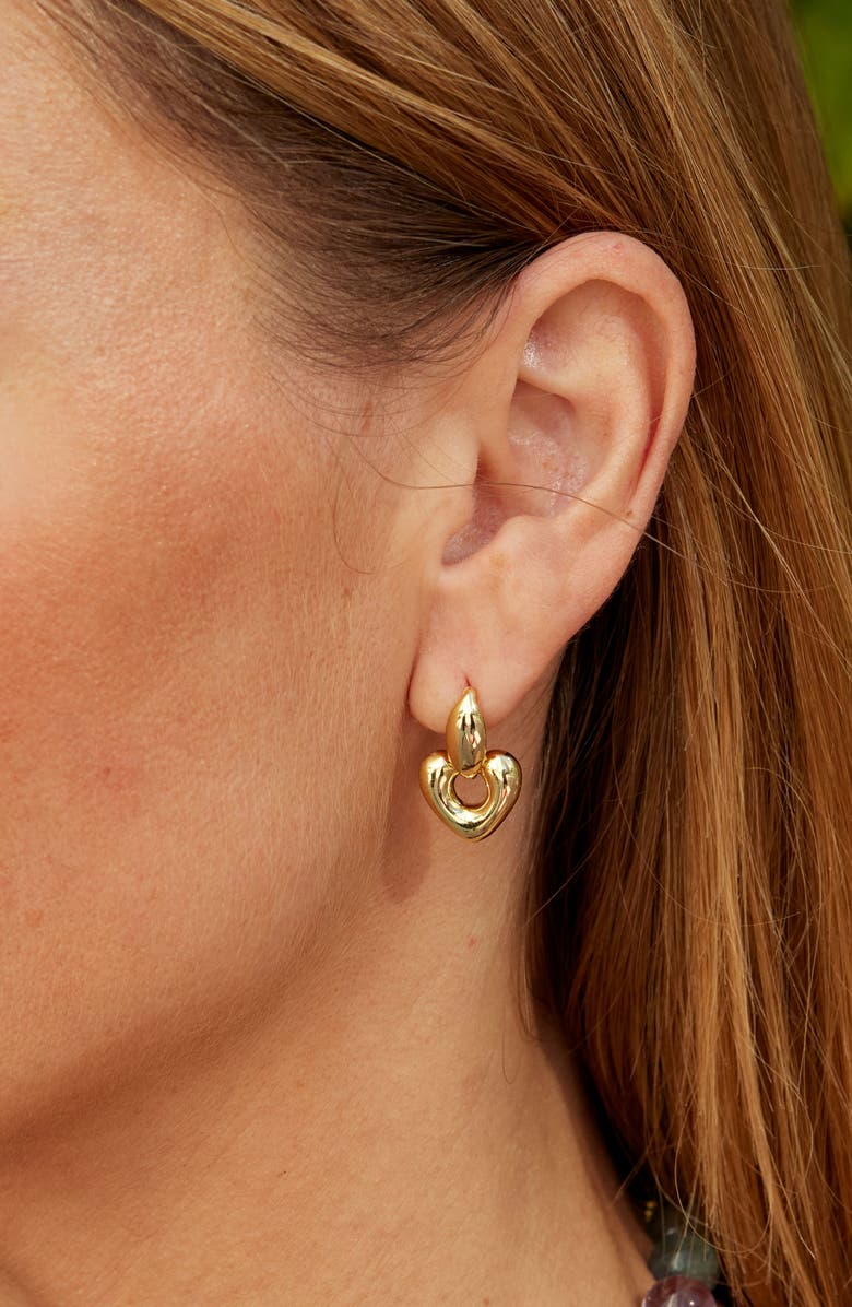 SAVVY CIE JEWELS Heart Doorknocker Drop Earrings, Alternate, color, Yellow Gold Plate