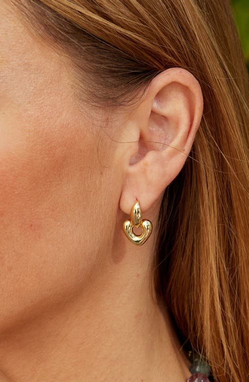 Savvy Cie Jewels 18k Yellow Gold Plated Heart Dangle Earrings In Yellow Gold Plate