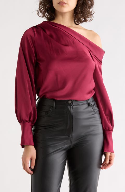 Asymmetrical Drop Shoulder Satin Top