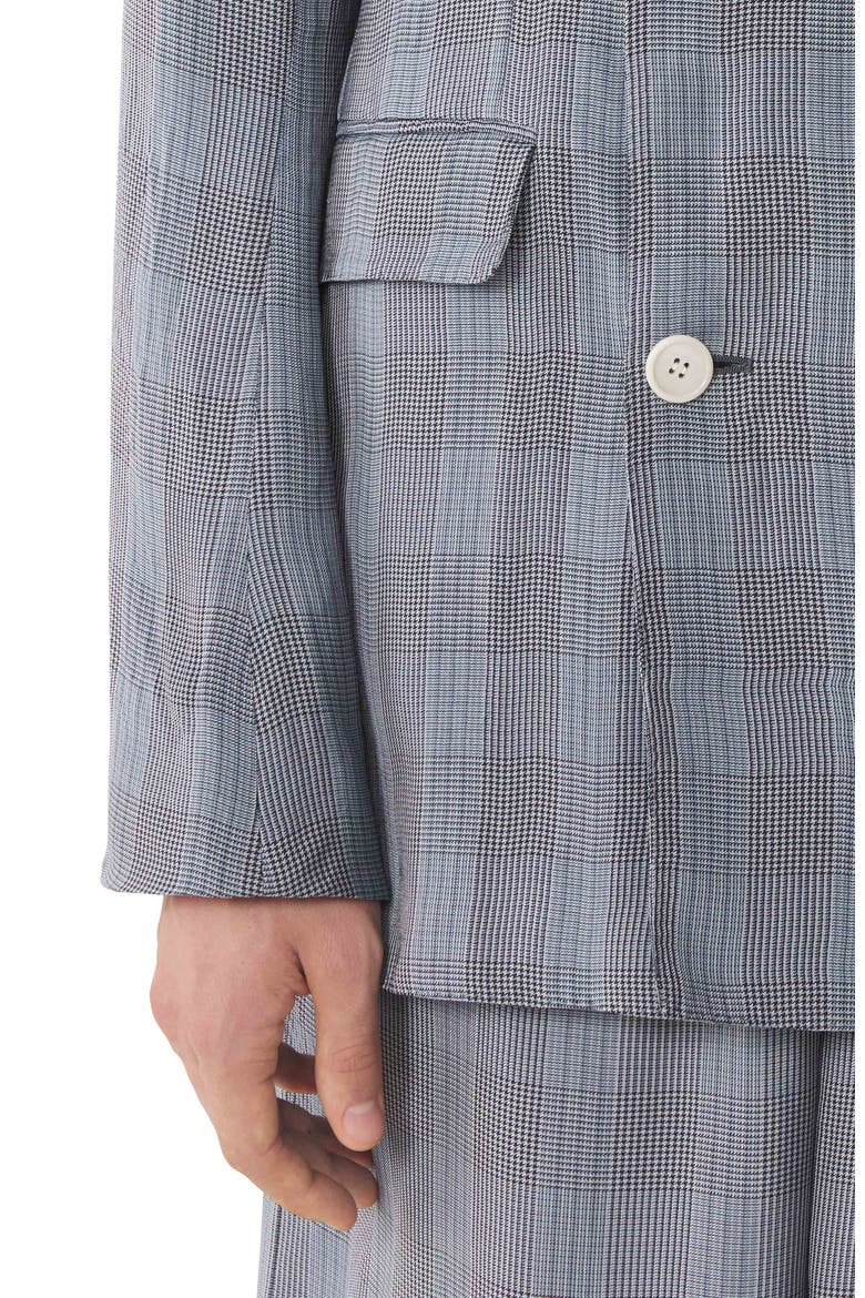 Double-Breasted Jacket In Viscose, Alternate, color, Checkered, Pale blue