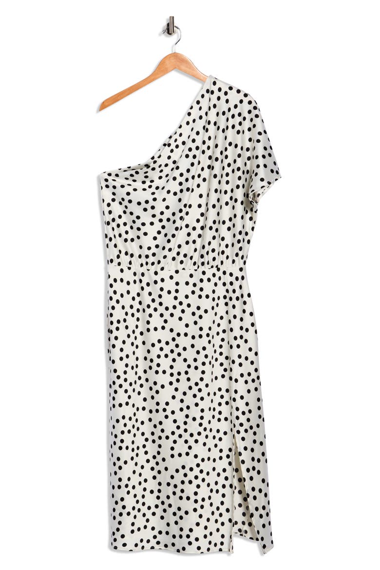 Polka Dot One-Shoulder Satin Midi Dress, Alternate, color, IVORY
