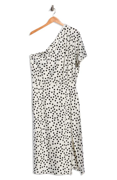 Polka Dot One-Shoulder Satin Midi Dress (Plus)