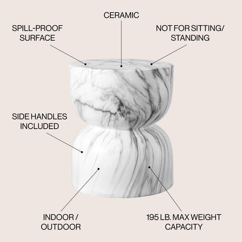 Jonathan Y Zakhai 14.75" Contemporary Modern Marble Glaze Drum Indoor/outdoor Garden Stool In White/gray