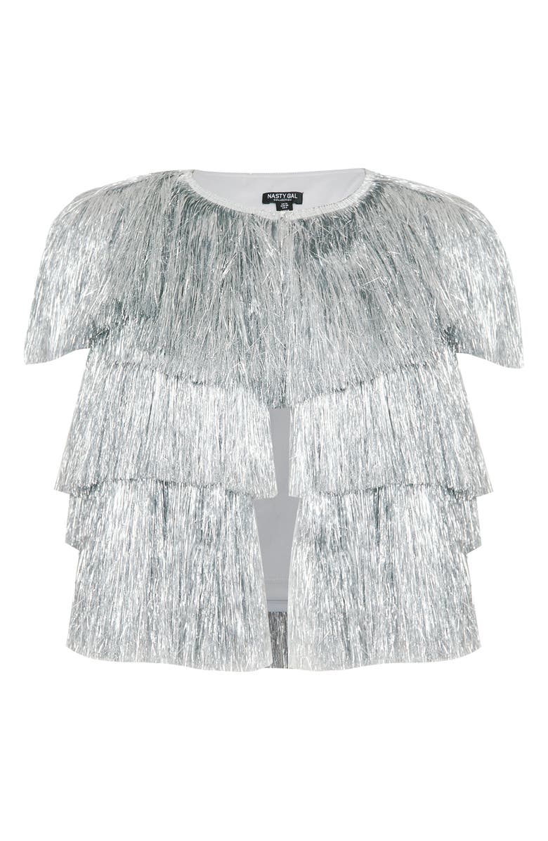 NASTY GAL Tiered Metallic Tinsel Jacket, Alternate, color, 