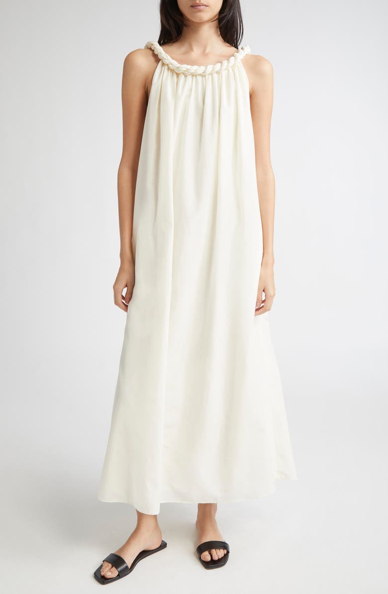 LOULOU DE SAISON Kika Gathered Cotton & Silk Voile Maxi Dress, Main, color, Ivory