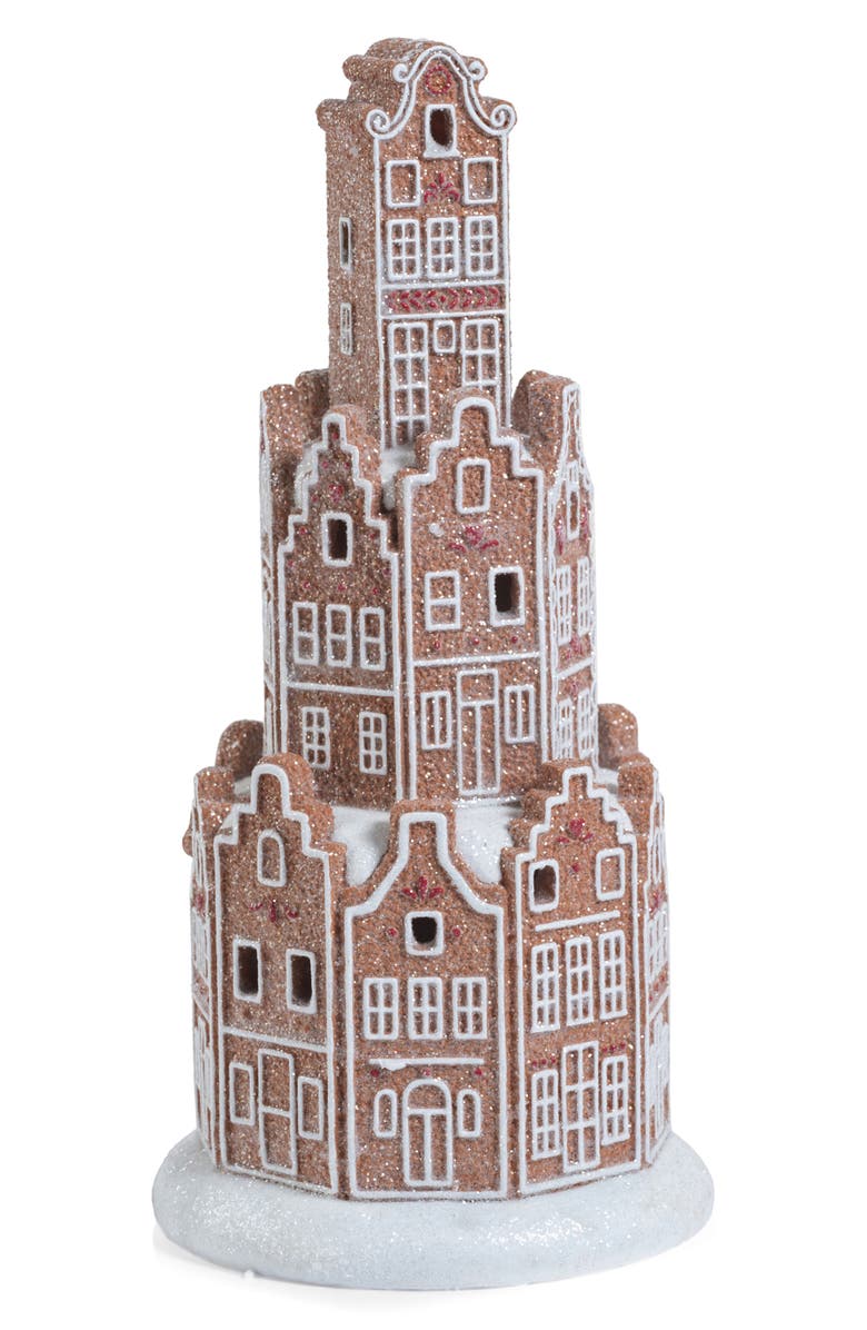 Zodax Adelard LED Holiday Gingerbread House, Main, color, Brown/ White