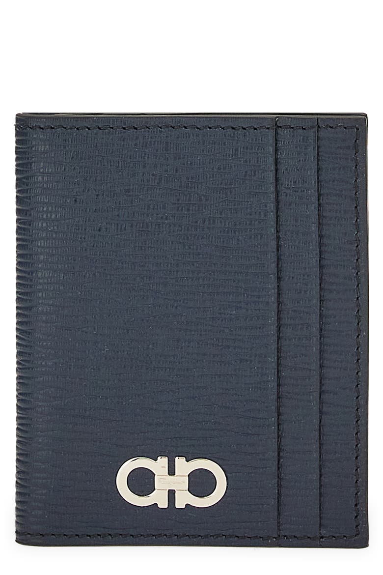 Revival Gancio Leather Card Case, Main, color, DEEP OCEAN NERO
