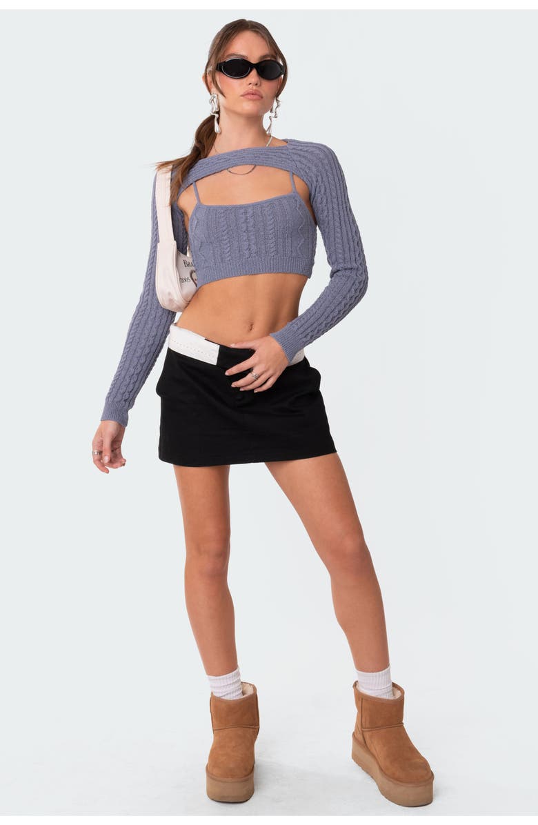 EDIKTED Cable Stitch Two-Piece Crop Camisole & Shrug Sweater, Alternate, color, 