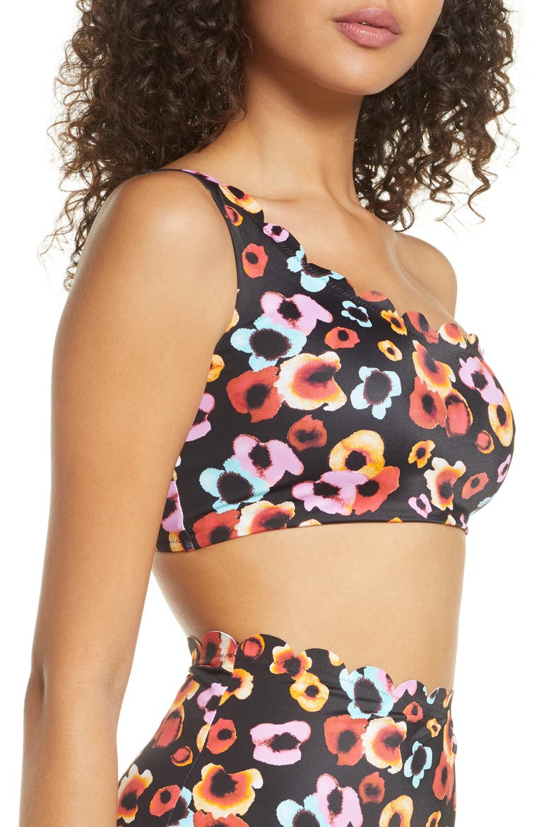 Scallop One-Shoulder Bikini Top, Alternate, color, BLACK AQUA FLORAL