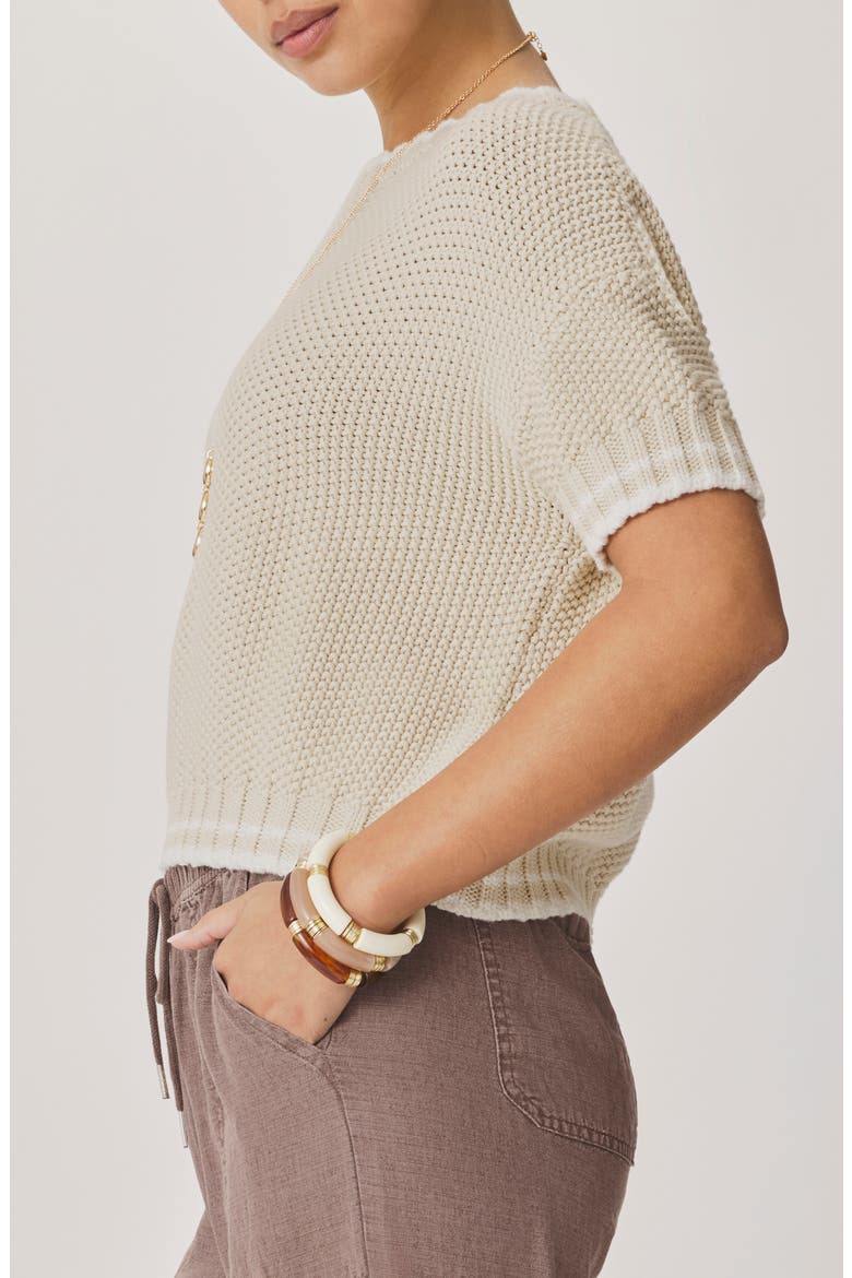 Ann Marie Short Sleeve Cotton Sweater, Alternate, color, LIGHT FAWN BEIGE/ SHELL GREY