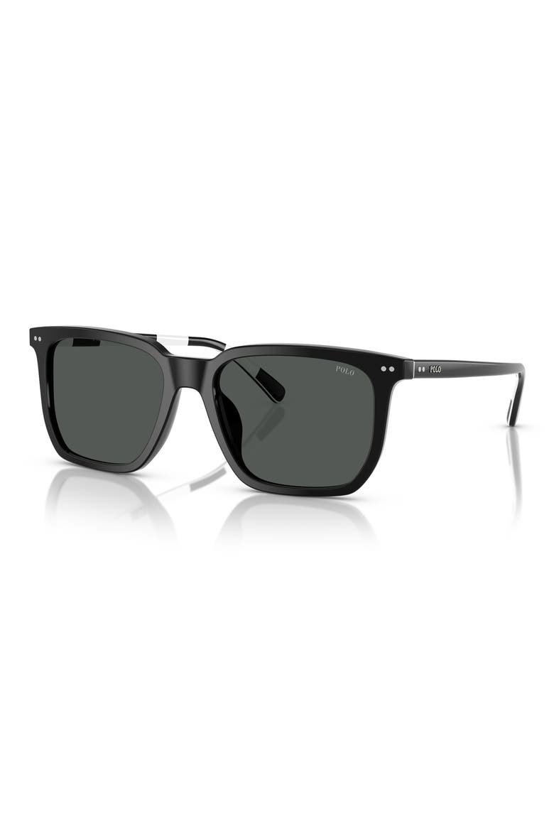 55mm Rectangular Sunglasses, Alternate, color, SHINY BLACK