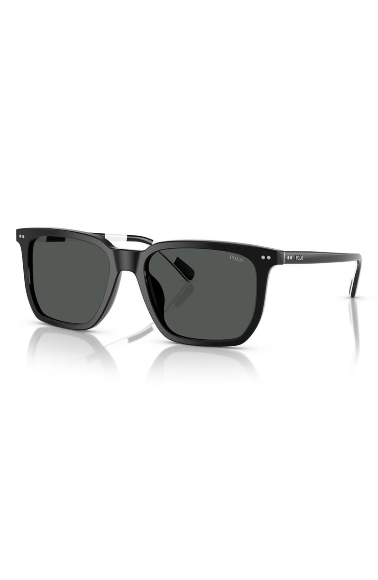 Polo Ralph Lauren 55mm Rectangular Sunglasses, Alternate, color, Shiny Black