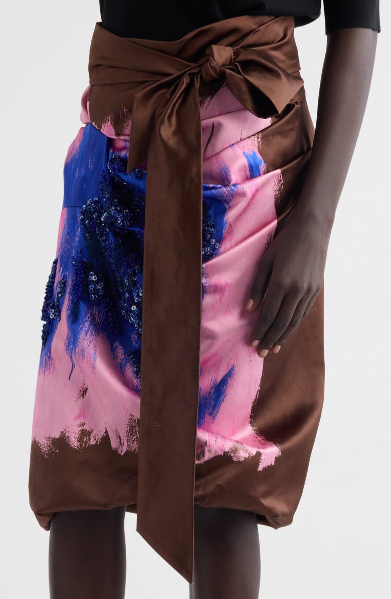 Dries Van Noten Brushstroke Print Embelllished Cotton & Silk Wrap Skirt, Alternate, color, 