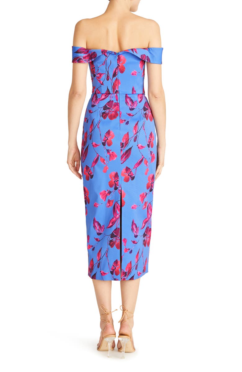 ML Monique Lhuillier Olivia Floral Off the Shoulder Faille Midi Dress, Alternate, color, 