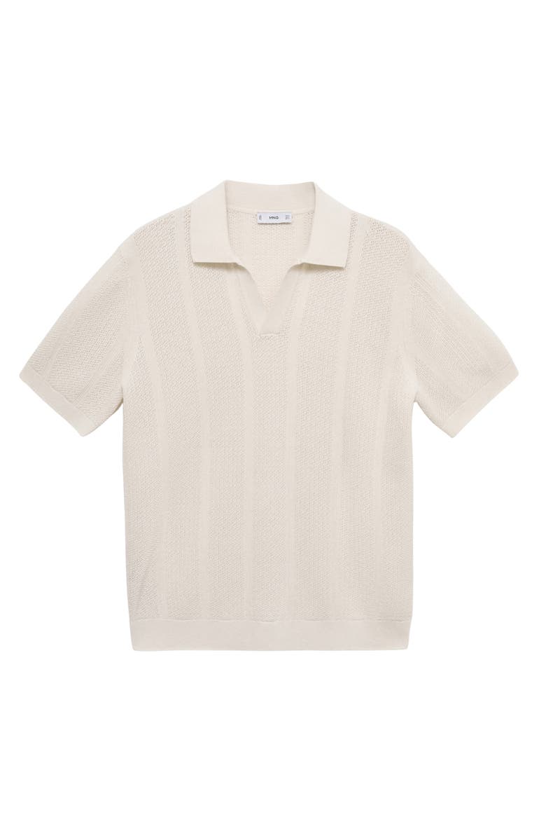 MANGO Openwork Cotton Blend Polo, Alternate, color, Ivory White