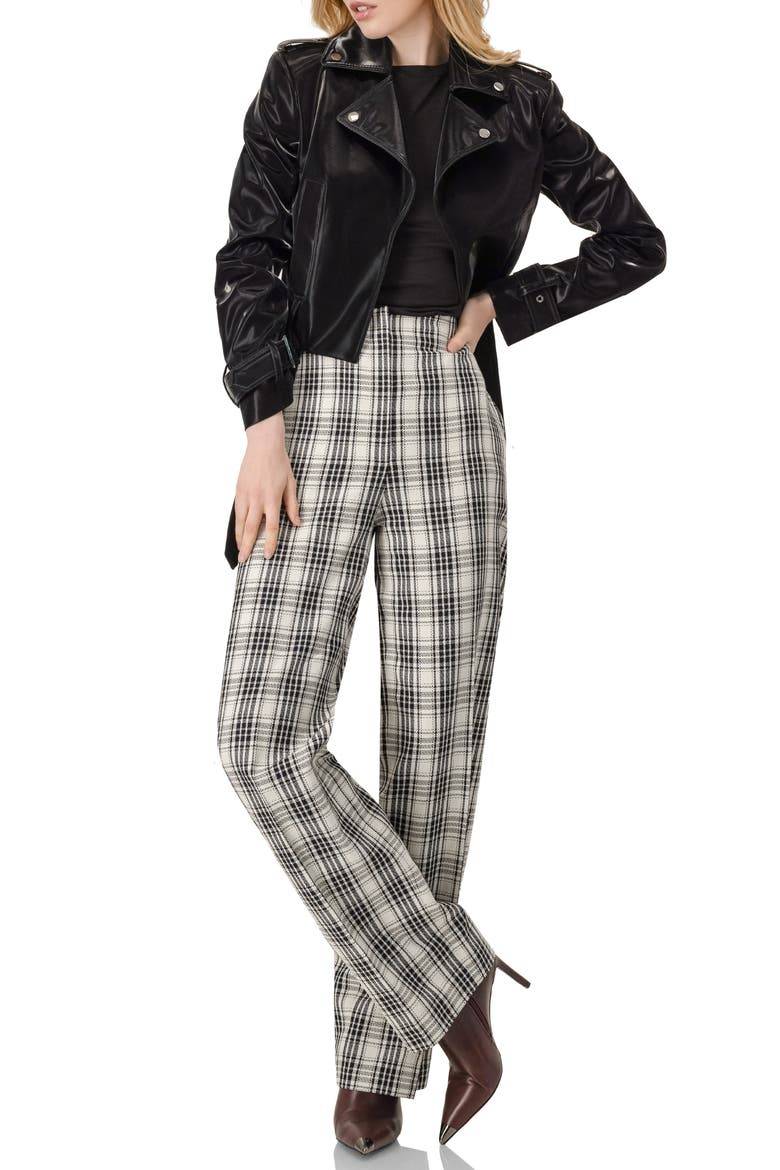 Tailored Straight-Leg Pants in Black and White Plaid, Alternate, color, Black
