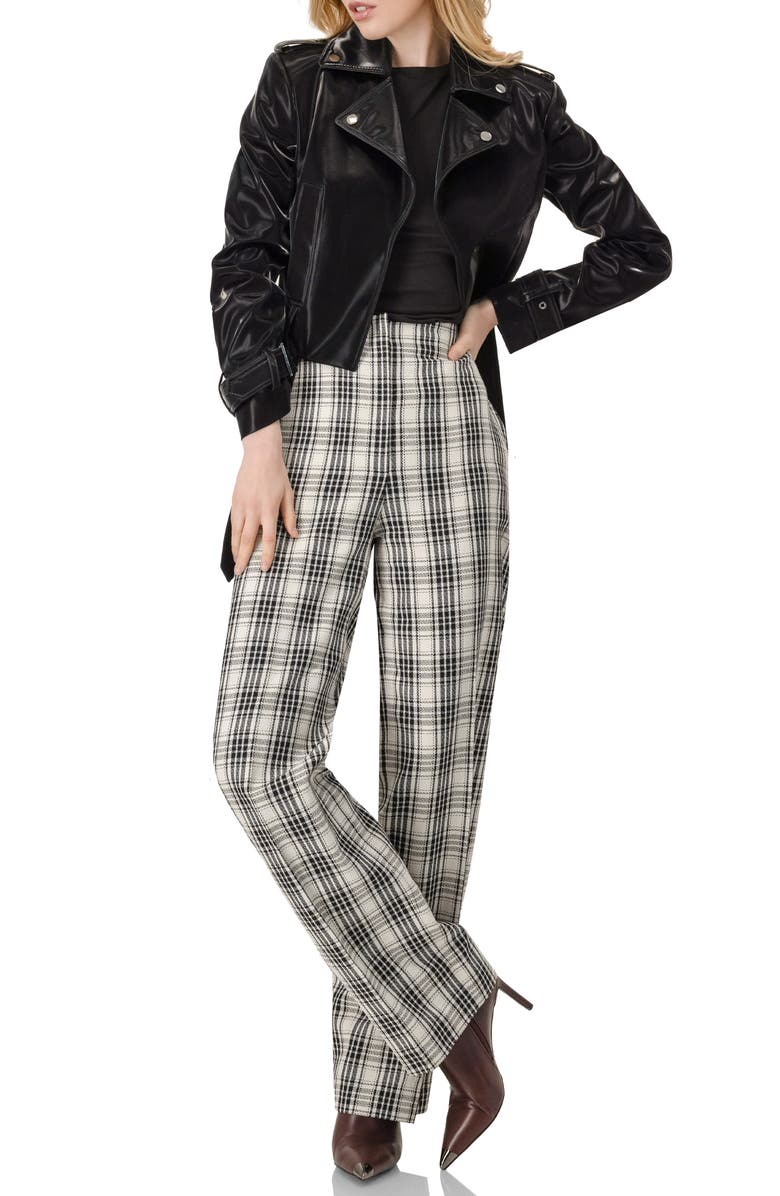 IVONNE Tailored Straight-Leg Pants in Black and White Plaid, Alternate, color, Black