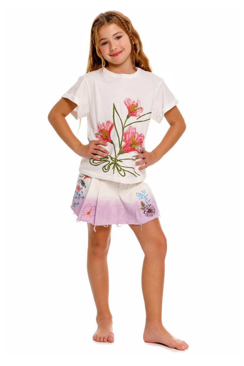 Kids' Amor Chroma Embroidered Raw Hem Denim Skort, Alternate, color, WHITE