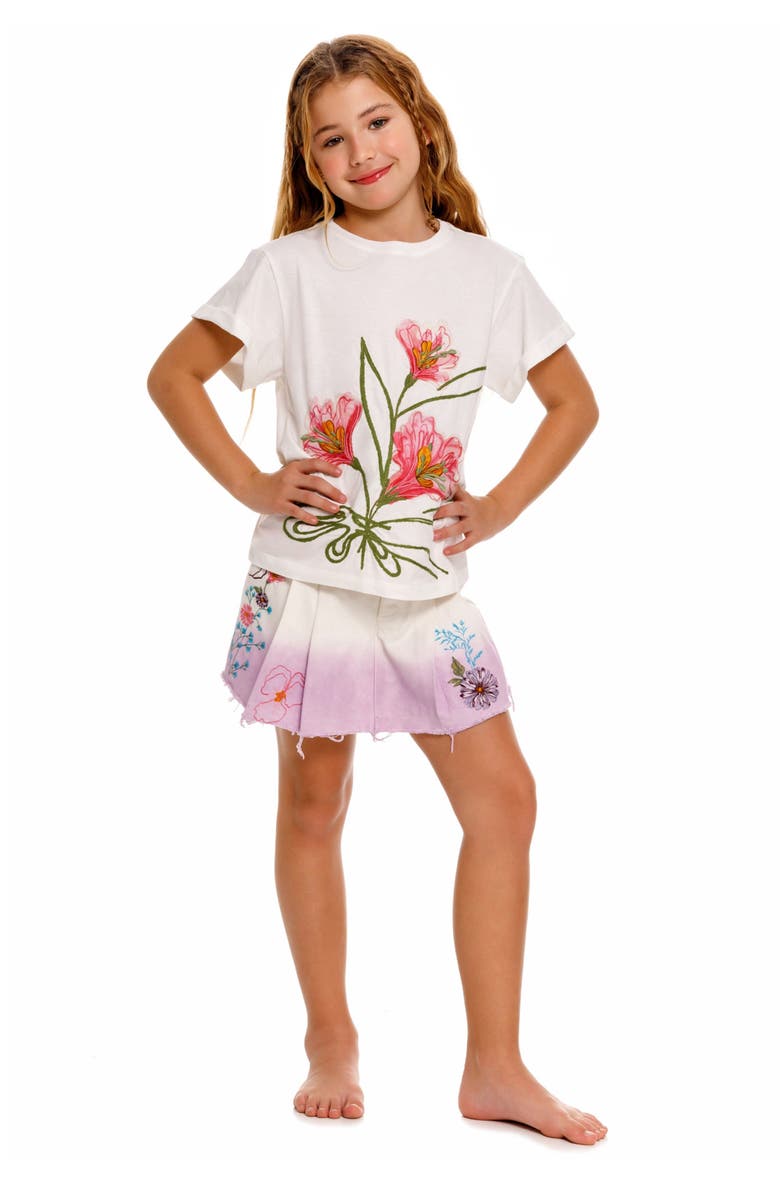 Agua Bendita Kids' Amor Chroma Embroidered Raw Hem Denim Skort, Alternate, color, Multi
