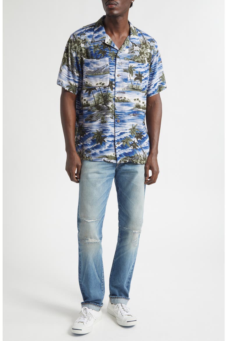 Tropical Print Camp Shirt, Alternate, color, BLUE MULTI