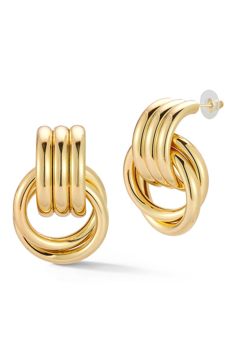 Textured Doorknocker Drop Earrings, Main, color, GOLD