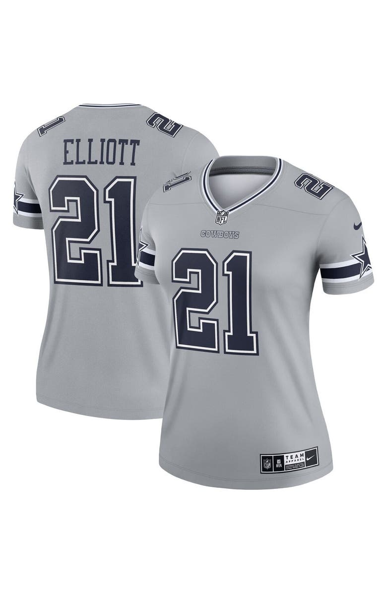 Nike Women's Nike Ezekiel Elliott Gray Dallas Cowboys Inverted Legend Jersey, Alternate, color, 