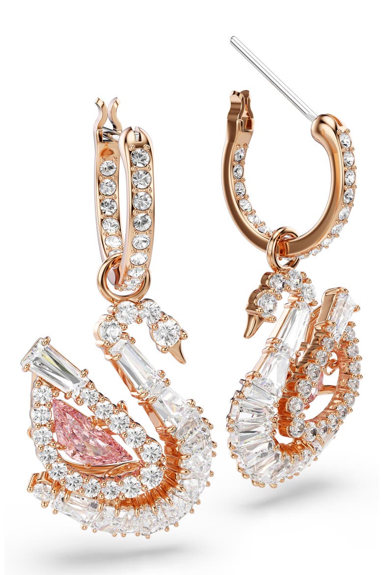 Crystal Swan Drop Earrings, Alternate, color, ROSE GOLD/ WHITE