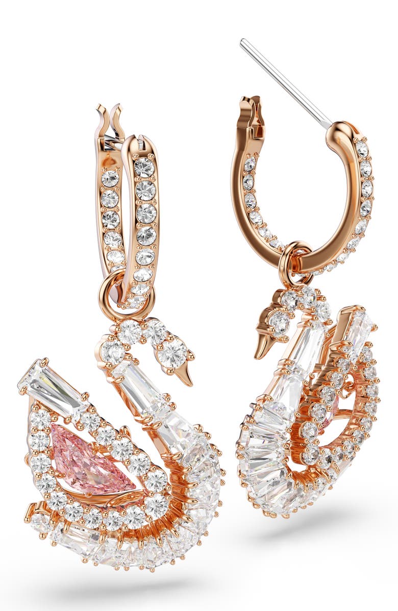 Swarovski Crystal Swan Drop Earrings, Alternate, color, Rose Gold/ White