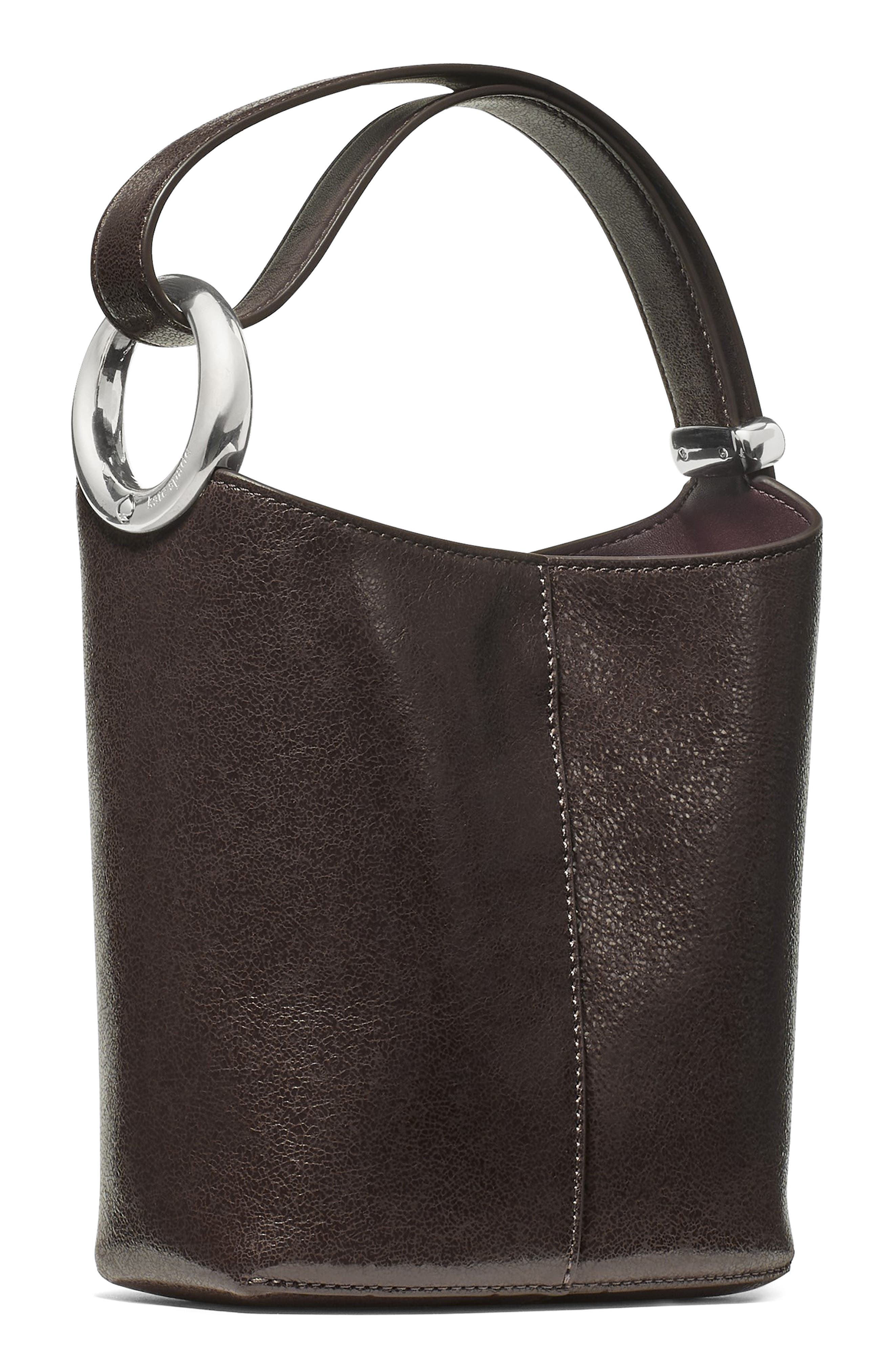 Kate Spade New York halo glazed leather mini bucket bag, Alternate, color, Hot Fudge