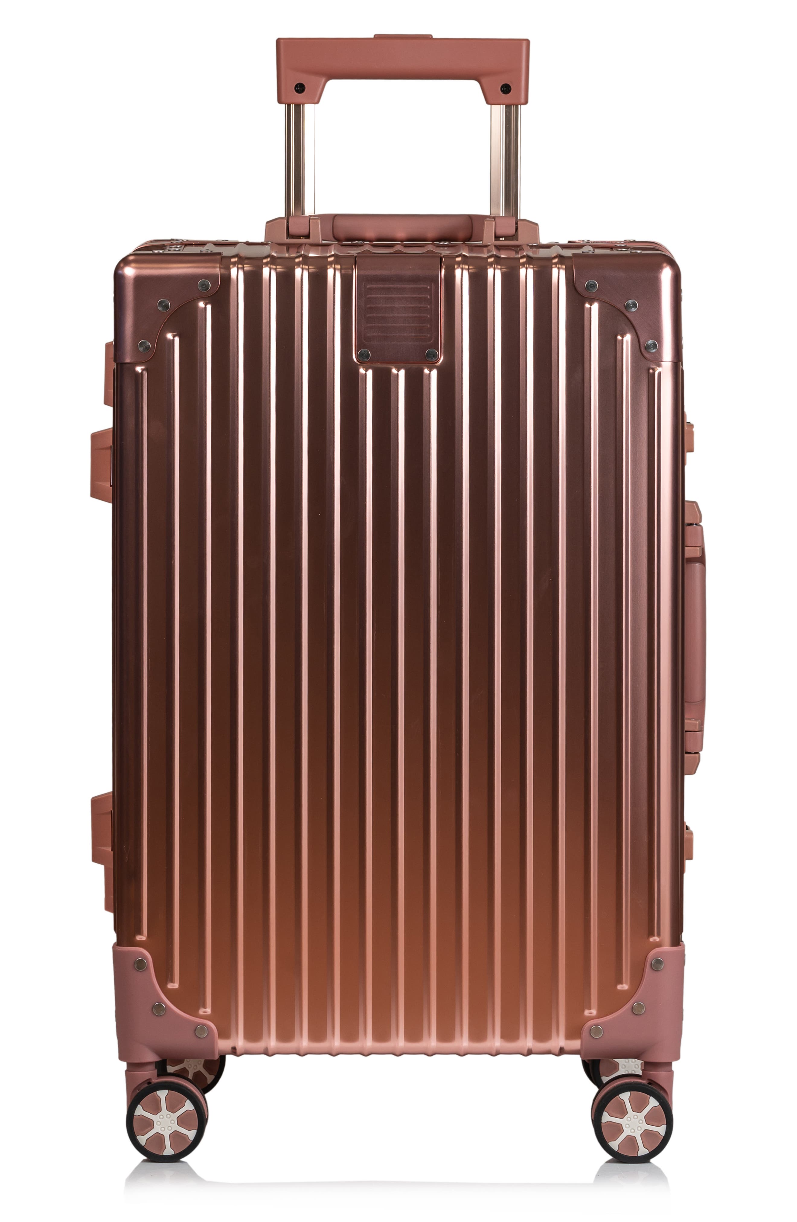 CHAMPS Aluminum Hardside Spinner Suitcase Carry-On, Alternate, color, Rose Gold