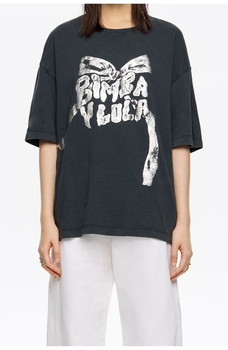 Bimba y Lola Logo Tie T-Shirt, Main, color, Washed Black