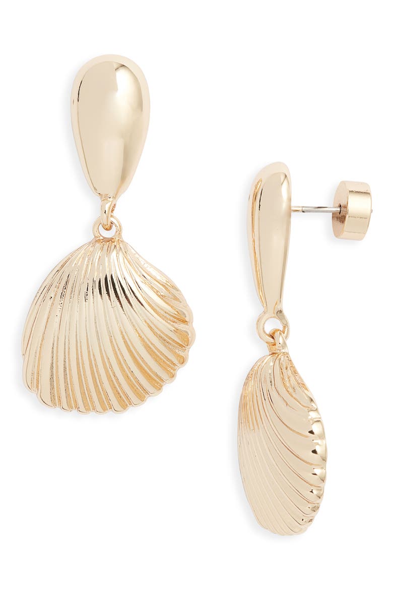 Scallop Shell Drop Earrings, Main, color, GOLD