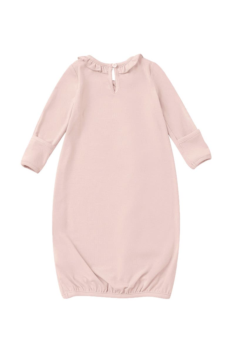 Whimsical Wildflower Long Sleeve Ruffle Trim Wrap Front Newborn Gowns, Alternate, color, Pink