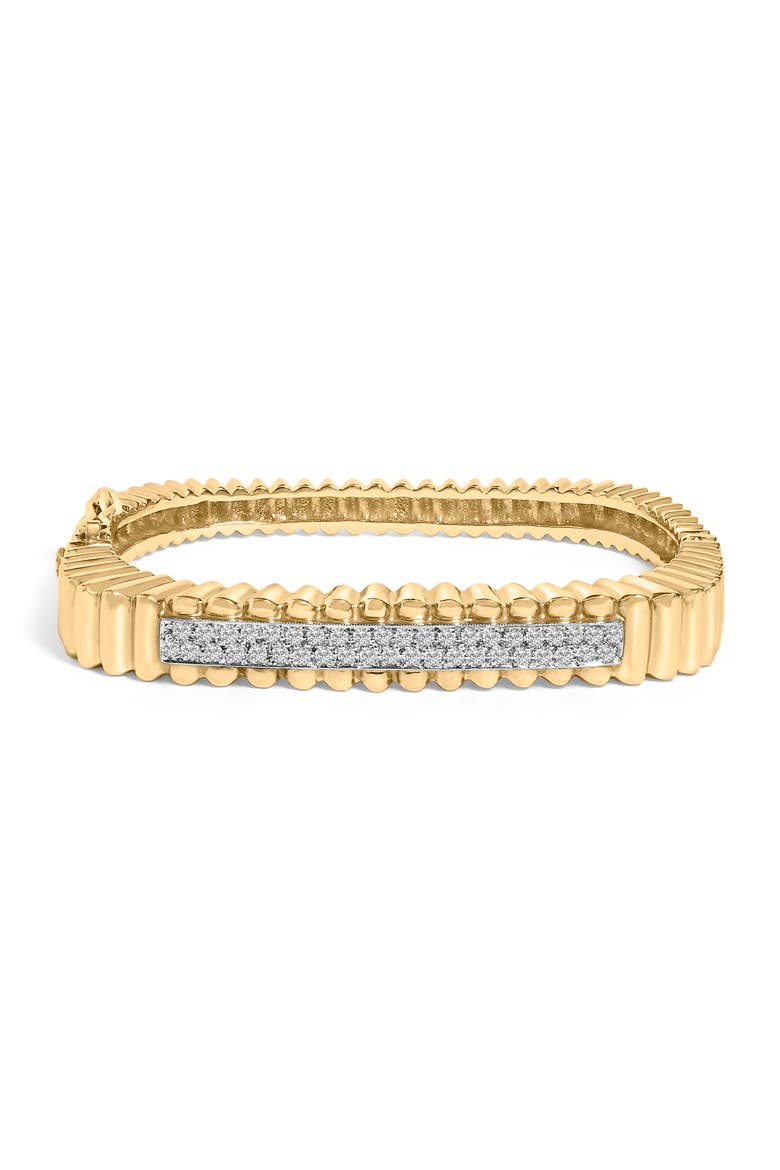 14K Yellow Gold 1 1/4 Cttw Diamond Ribbed Rounded Rectangle Bangle Bracelet, Main, color, Yellow